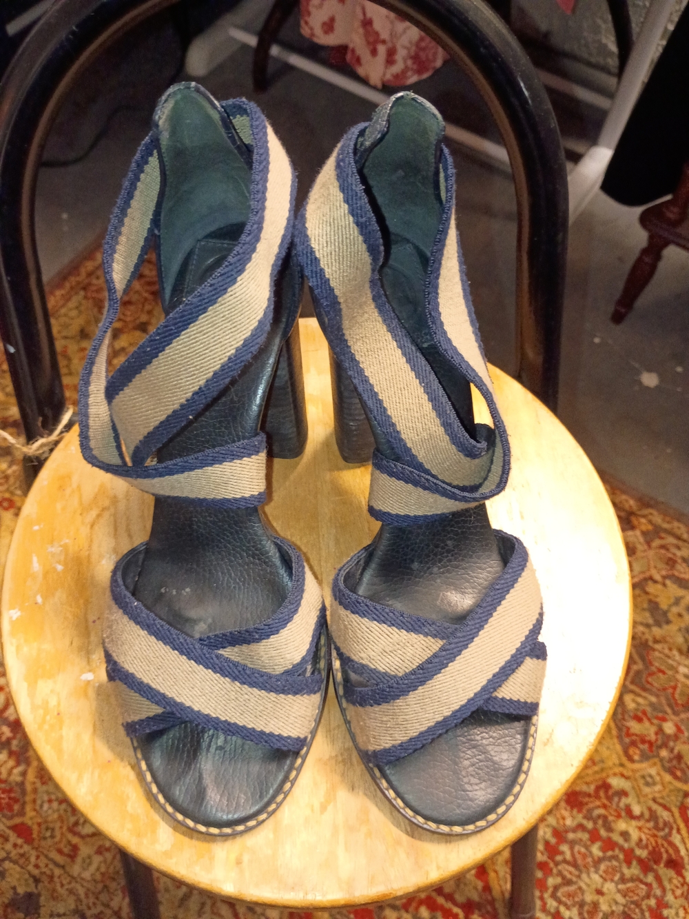 Tory Burch Women’s Navy and Beige Strappy High-Heel Sandals